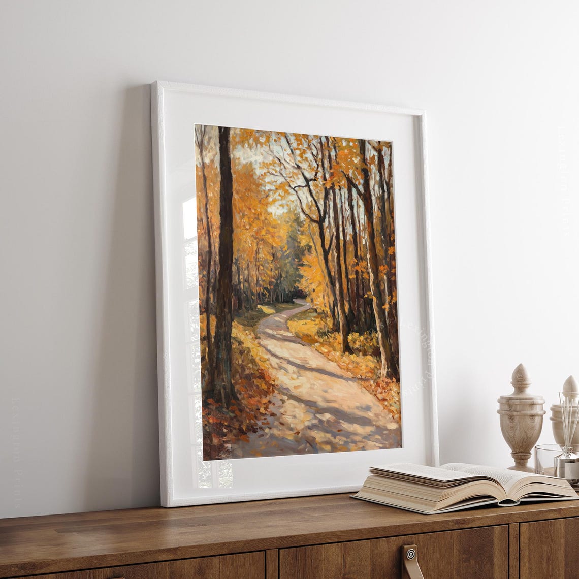Sunlit Forest Path in Autumn Woods Vintage Oil Painting Poster - Image 5