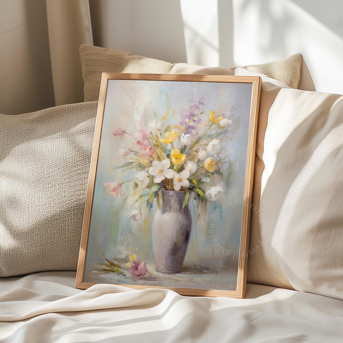 Pastel Spring Flowers Still Life Grey Vase Soft Impressionist Floral Poster - Image 8