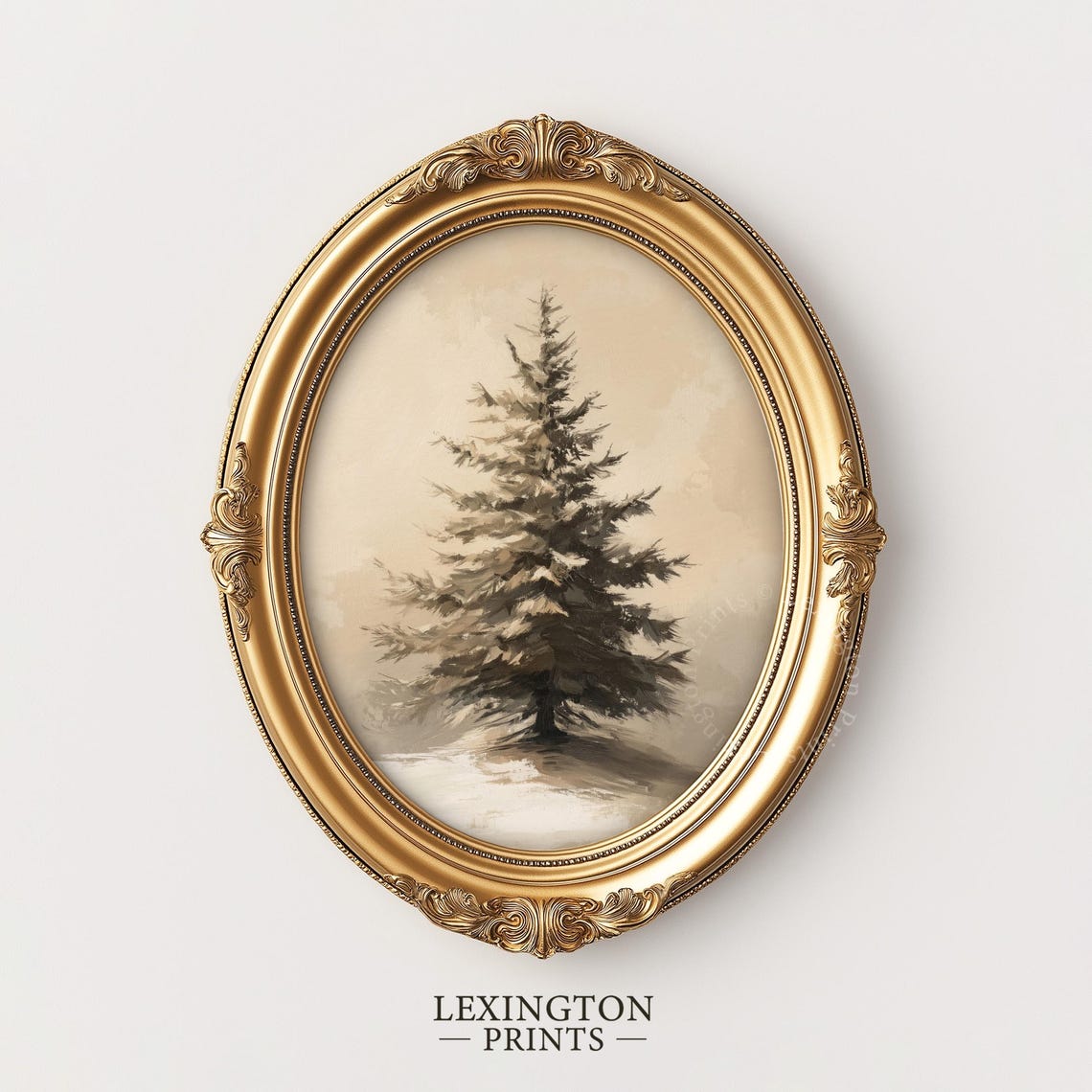 Lone Snowy Pine Tree Minimalist Winter Forest Watercolor Art Poster - Image 3