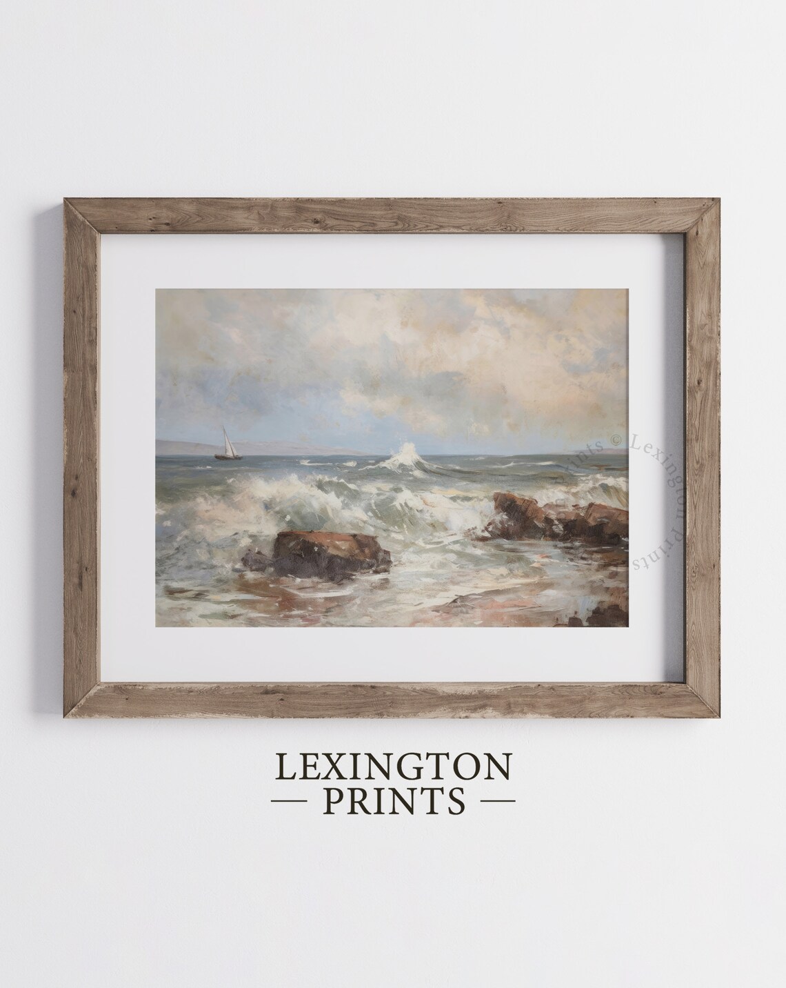 Dark Coastal Landscape Painting Vintage Coastal Print Ocean Wall Art Beach Print Dark Summer Print Oil Painting Vintage Art 681 - Image 2