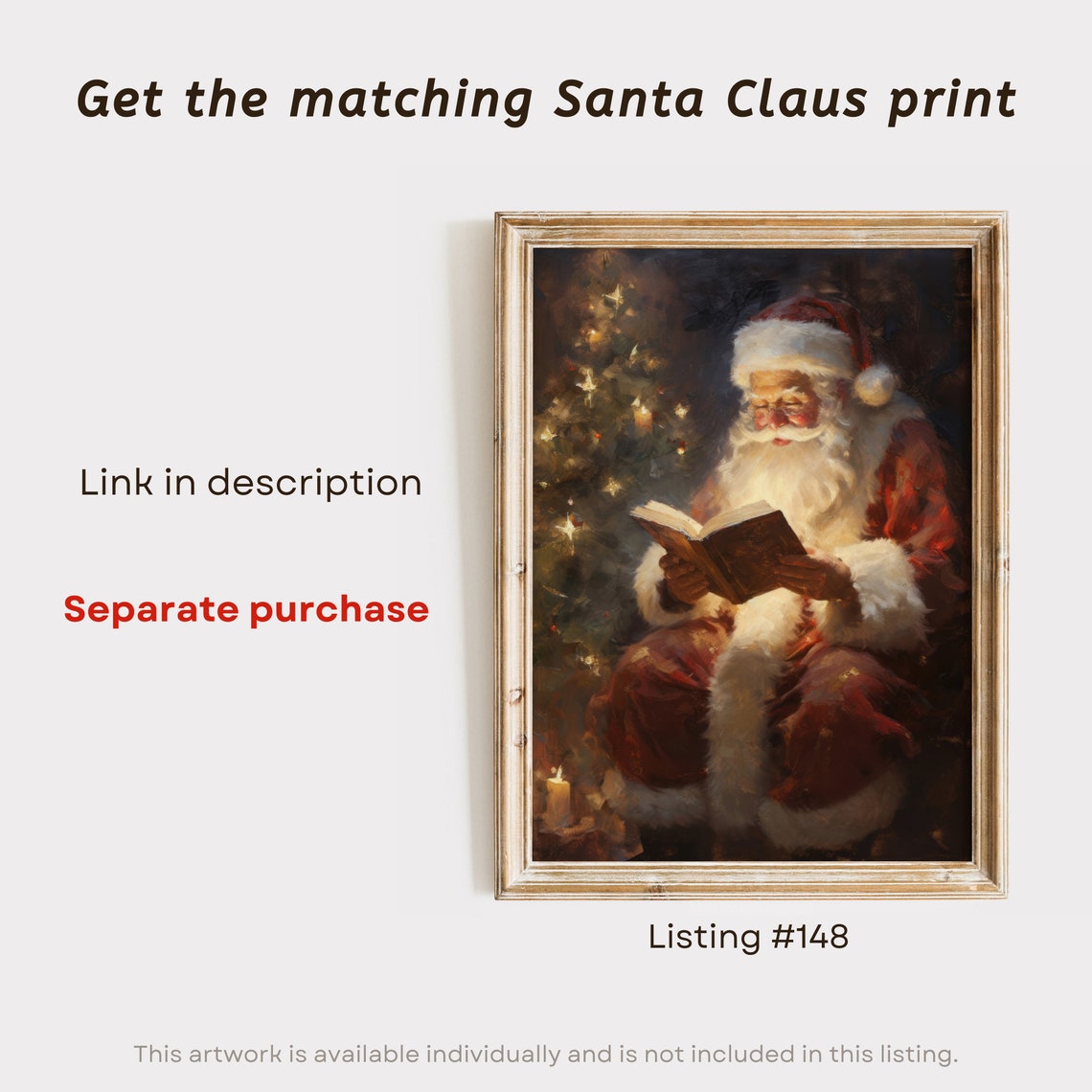 Vintage Christmas Wall Art Mrs Claus Reading Book Christmas Oil Painting Moody Art Academia Santa Christmas Decor Winter Print 235 - Image 2