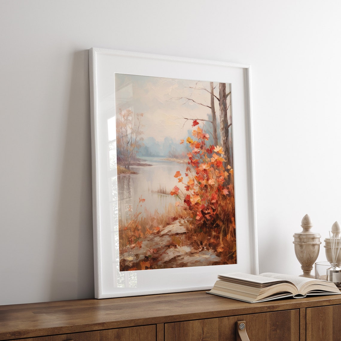 Autumn Lakeside with Red Orange Bushes Tranquil Fall Lake Poster - Image 7