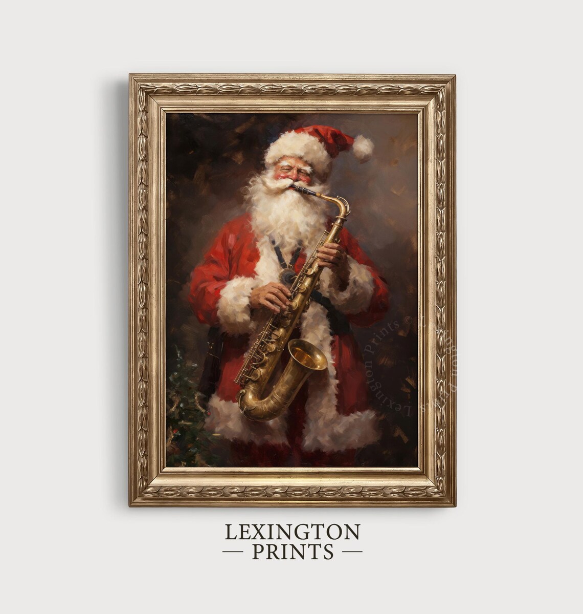 Santa Claus Playing Golden Saxophone Jazz Vintage Christmas Art Poster - Image 4