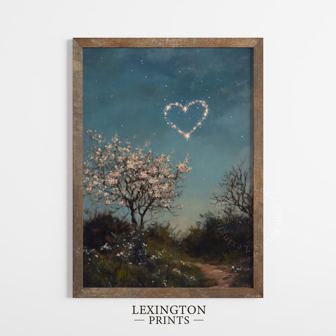 Moody Heart Starry Night Sky Blossoming Tree Vintage Country Poster - Image 5