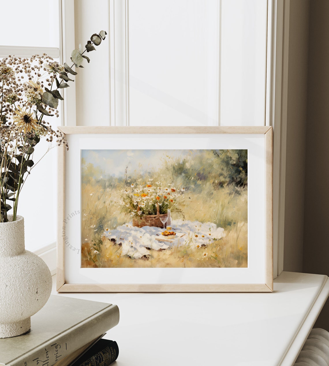 Wildflower Picnic Blanket Oil Painting Poster Sunlit Meadow Wall Decor - Image 4