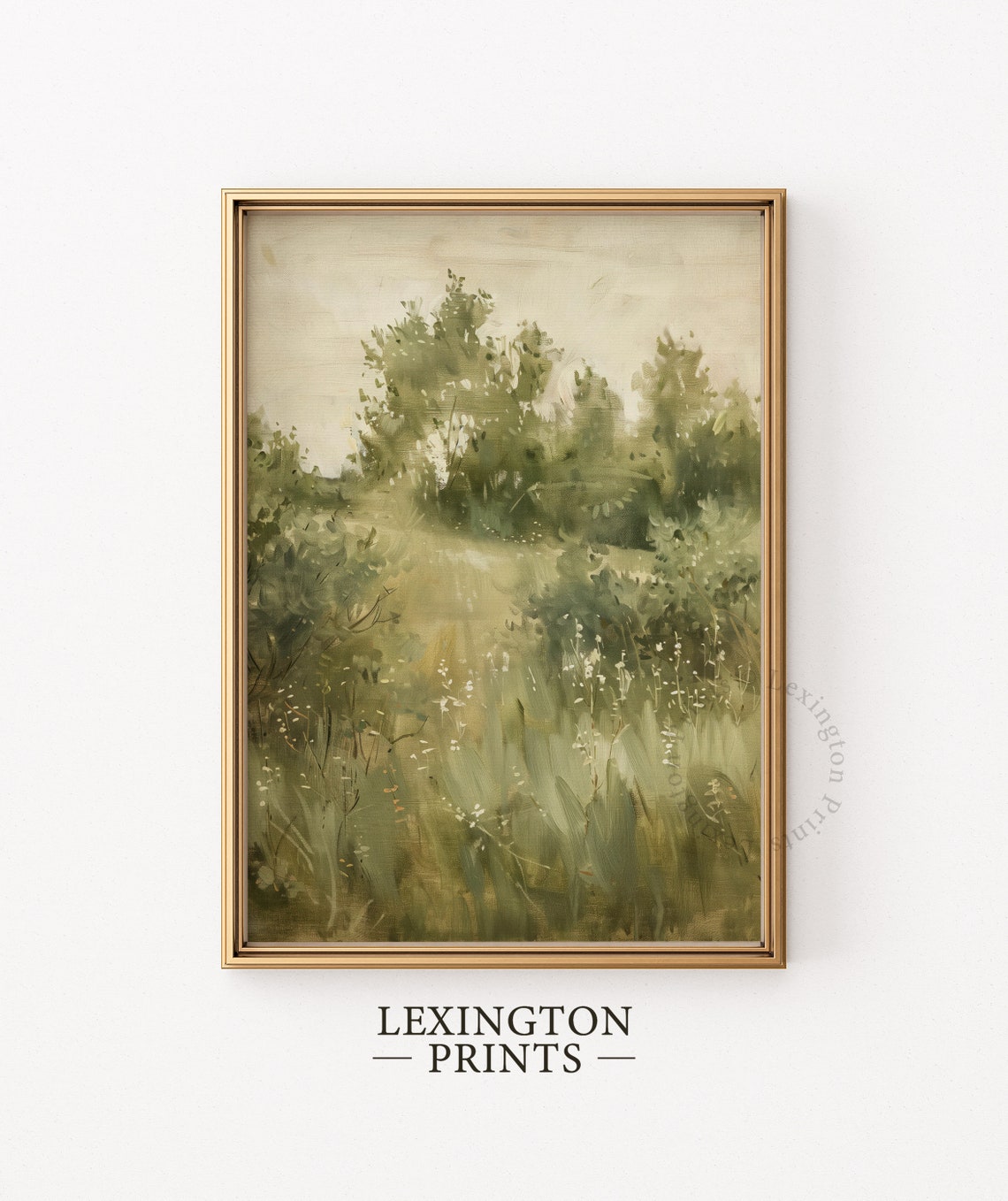 Serene Misty Green Meadow Watercolor Landscape Morning Light Art Print - Image 6