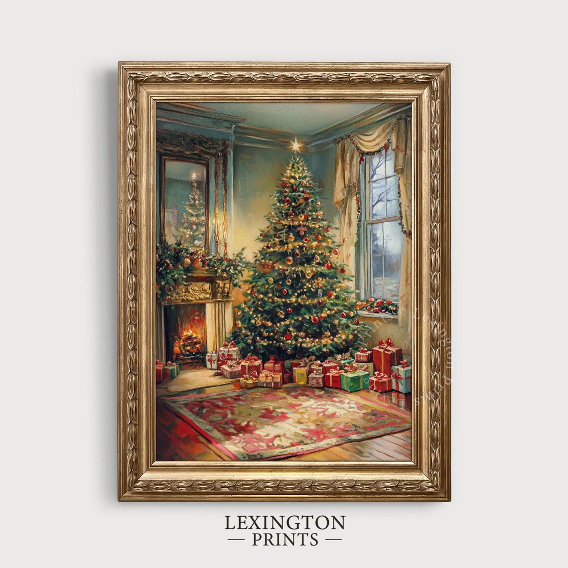 Cozy Living Room with Christmas Tree Fireplace and Gifts Poster - Image 4