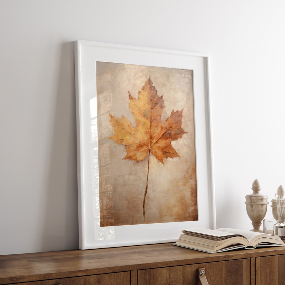 Single Autumn Maple Leaf Vintage Botanical Still Life Painting Poster - Image 7