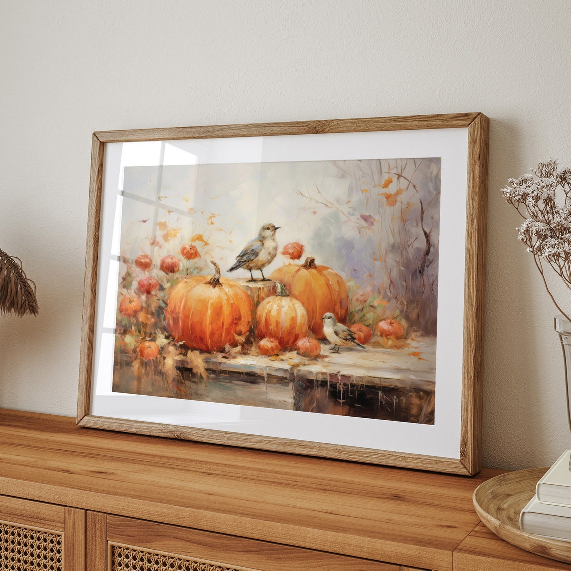 Pumpkins and Songbirds Autumn Still Life Oil Painting Fall Poster - Image 5