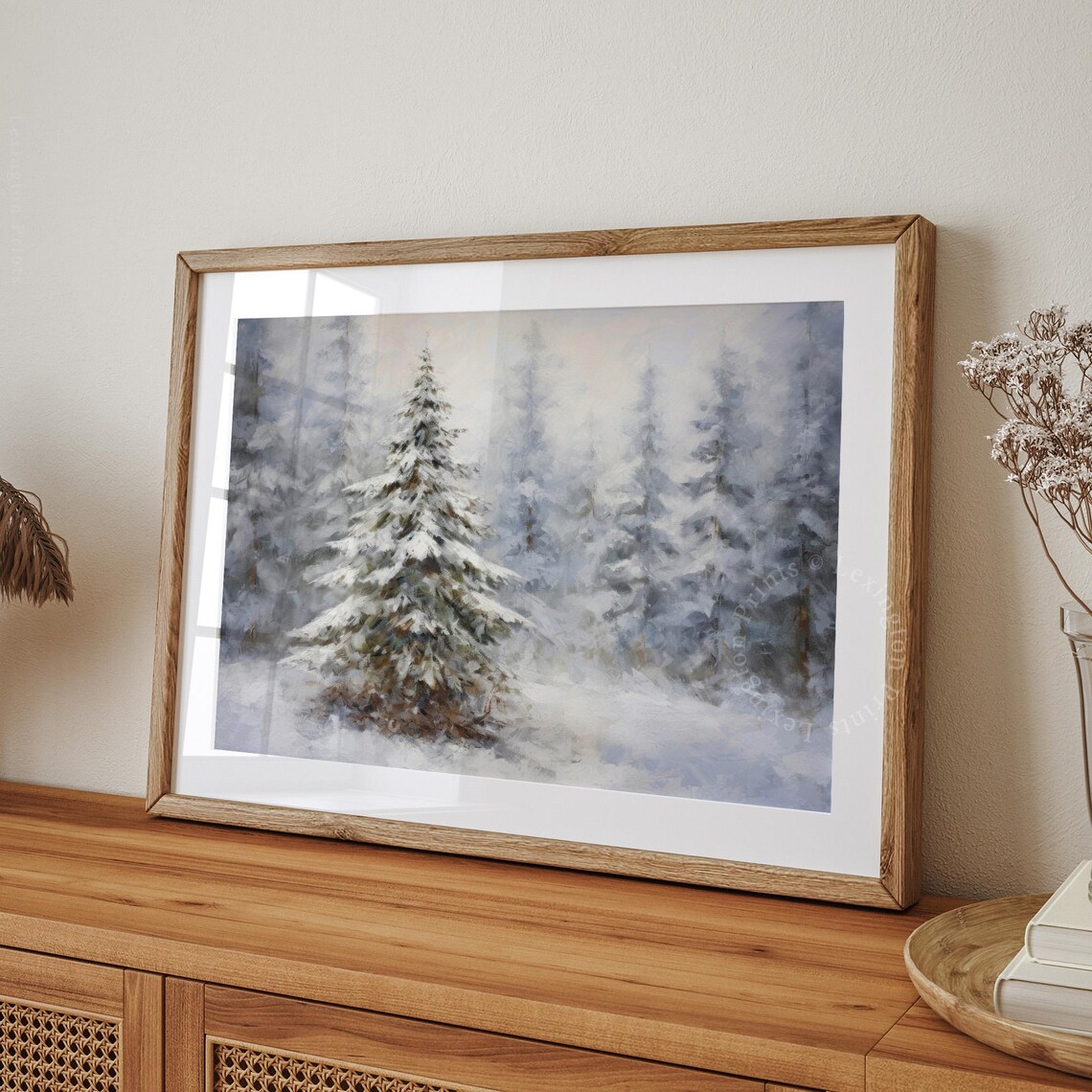 Snowy Pine Forest Winter Wonderland Oil Painting Christmas Print - Image 4