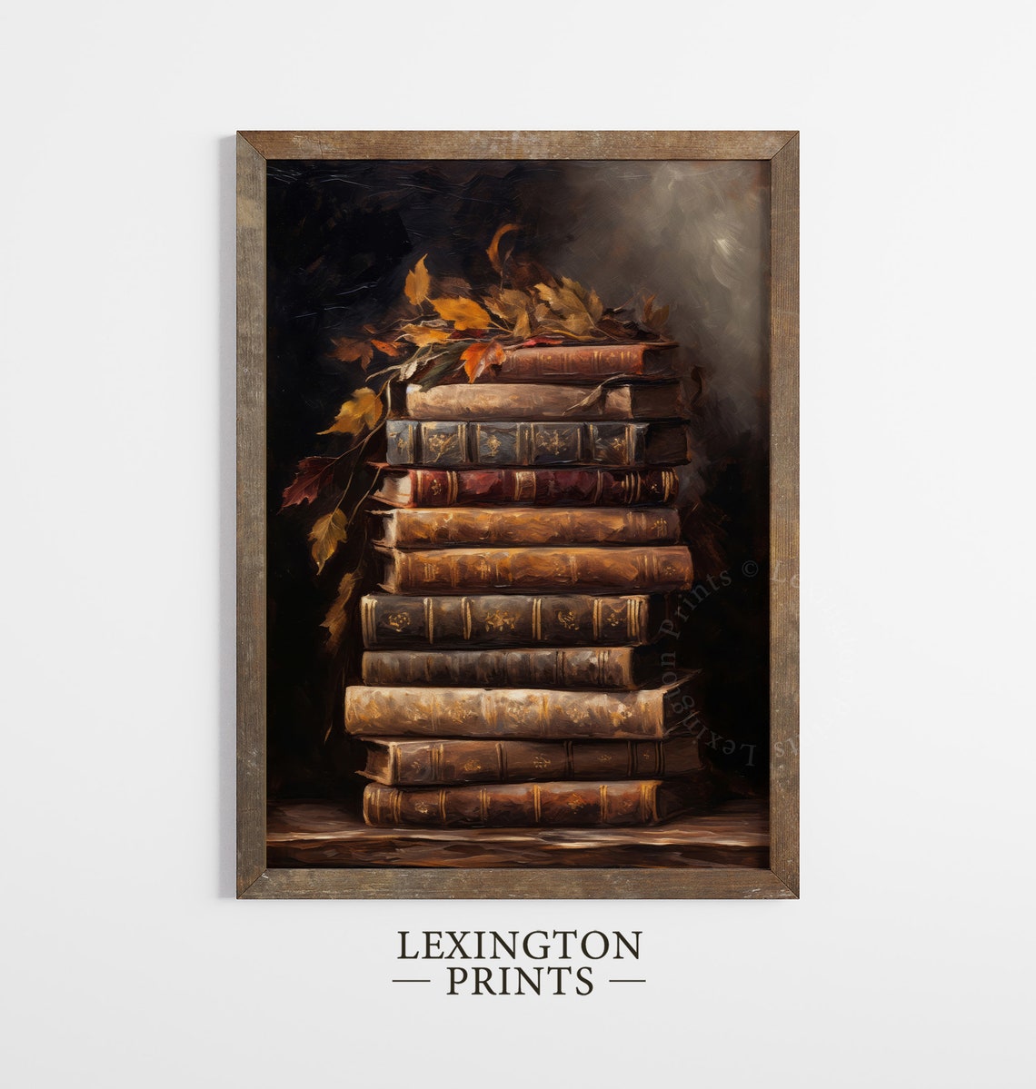 Vintage Book Stack Autumn Leaves Rustic Fall Still Life Poster - Image 3