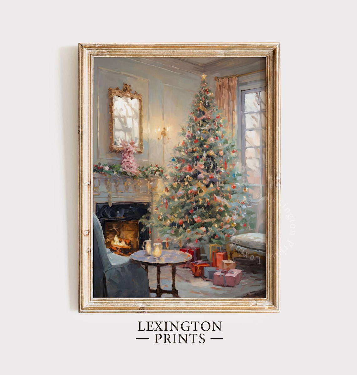 Cozy Christmas Tree by Fireplace with Gifts Holiday Living Room Poster - Image 5