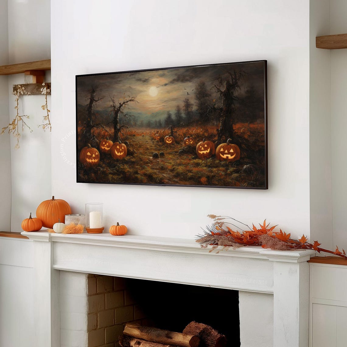 Glowing Jack-o-Lantern Pumpkin Patch Moonlit Night Halloween Print - Image 7
