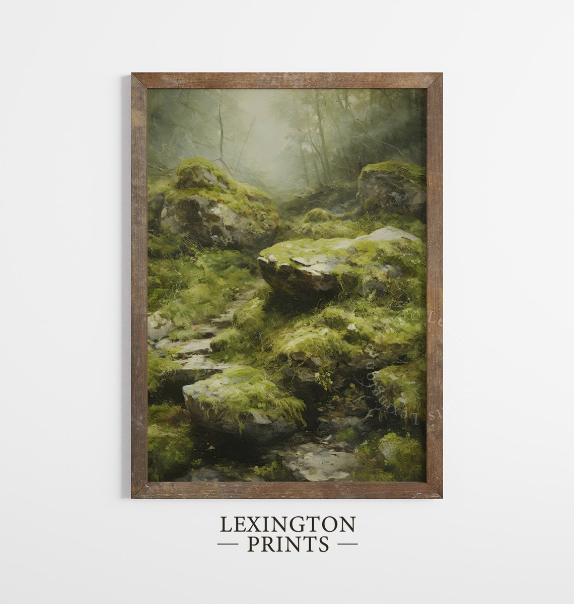 Misty Forest Stream With Moss-Covered Rocks Nature Landscape Poster - Image 5