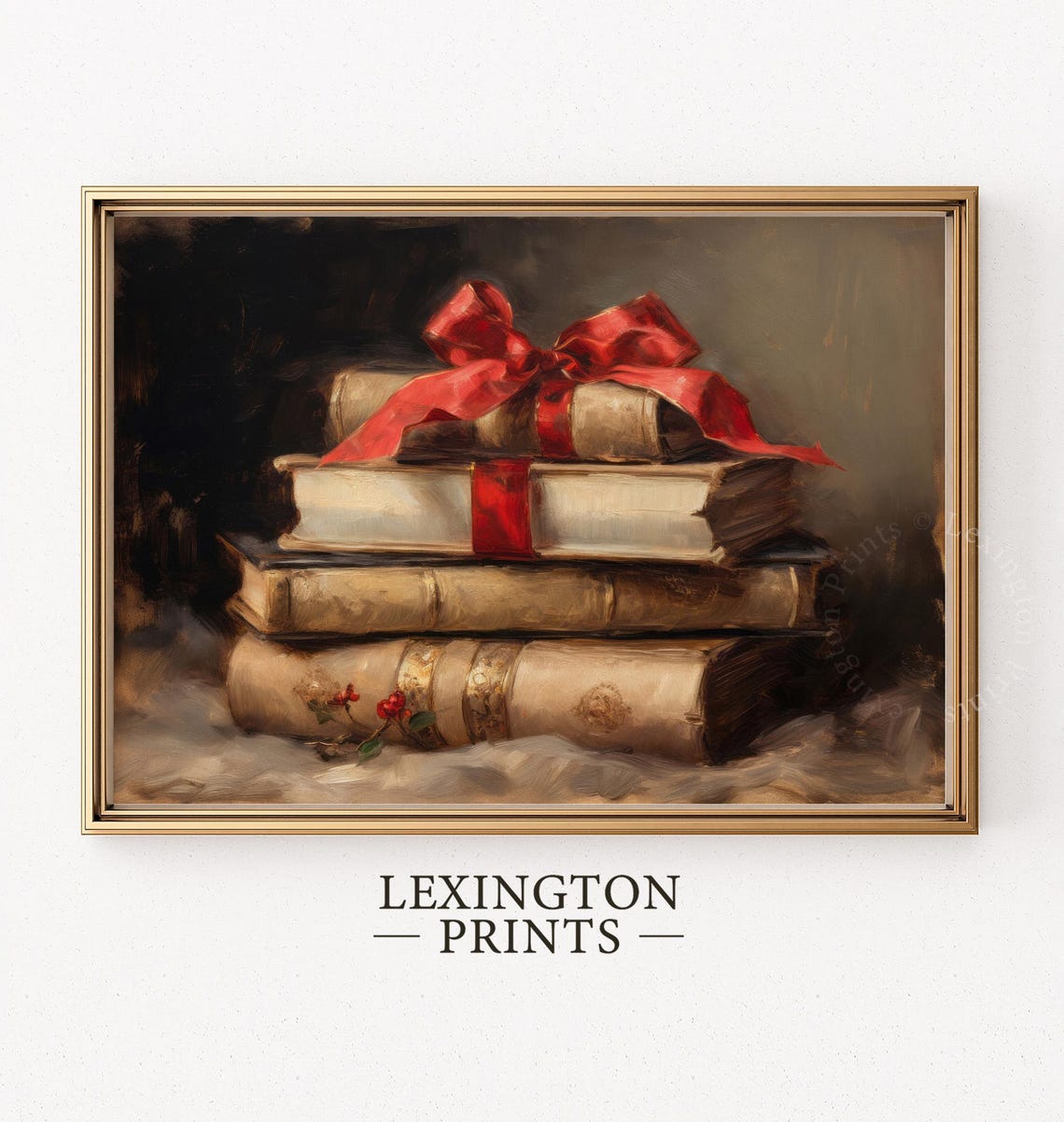 Christmas Book Stack Red Bow Vintage Holiday Still Life Poster - Image 6