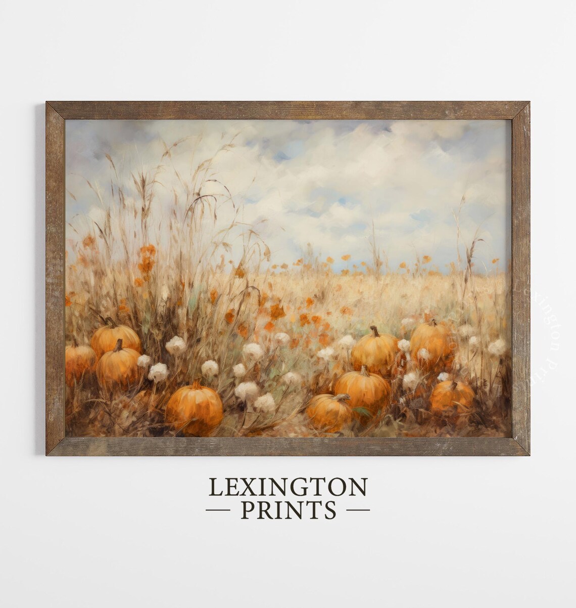 Pumpkin Patch in Autumn Field Tall Grass Harvest Season Landscape Poster - Image 5