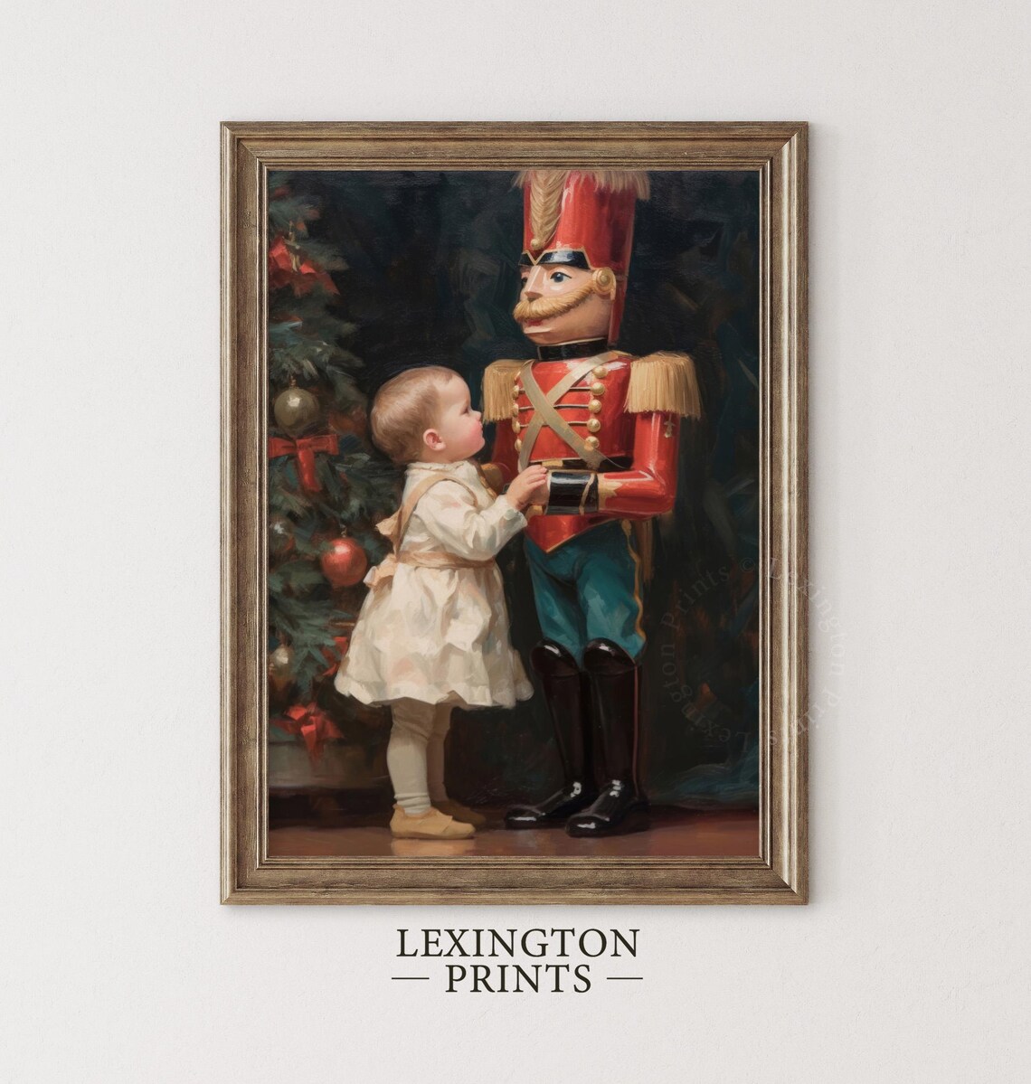 Toddler Girl with a Nutcracker Christmas Vintage Painting Poster - Image 3