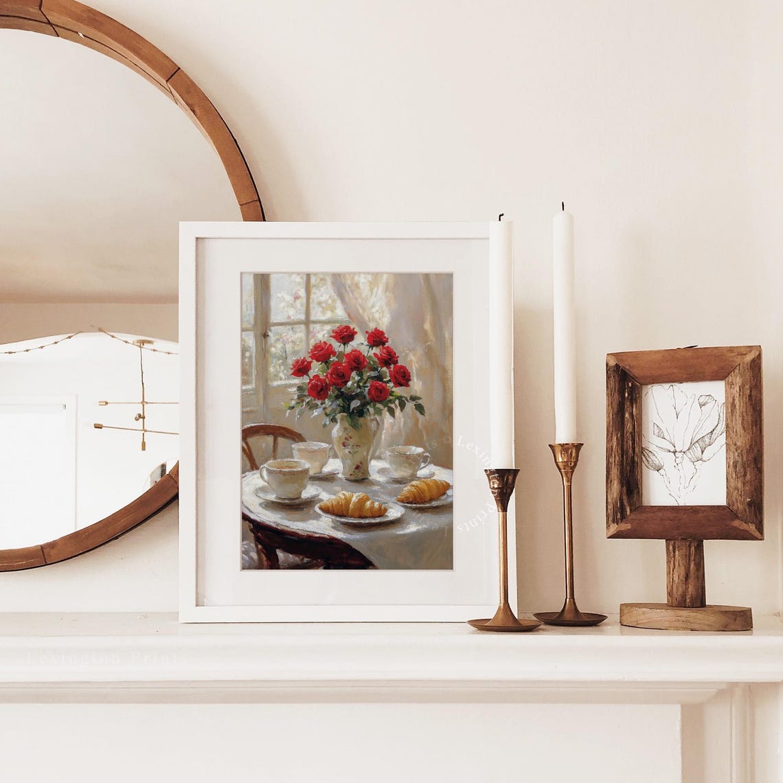 Red Roses and Croissants Breakfast Table by Sunny Window Art Print - Image 3