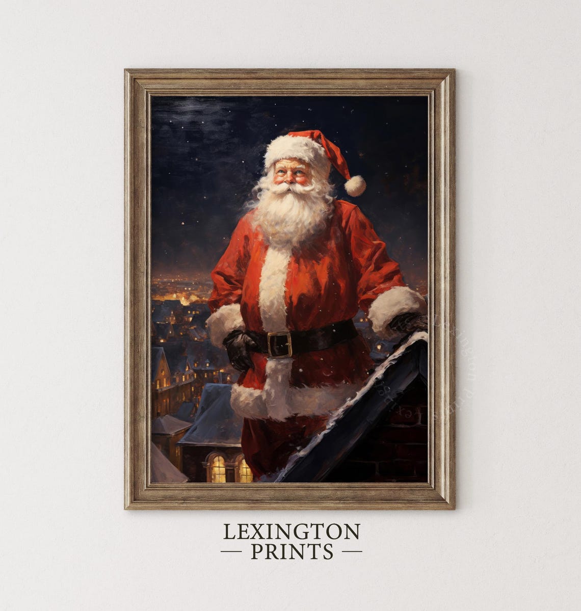 Vintage Christmas Santa Claus On Roof Print Santa Christmas Wall Art Santa Christmas Print Winter Print Holiday Decor 318 - Image 3
