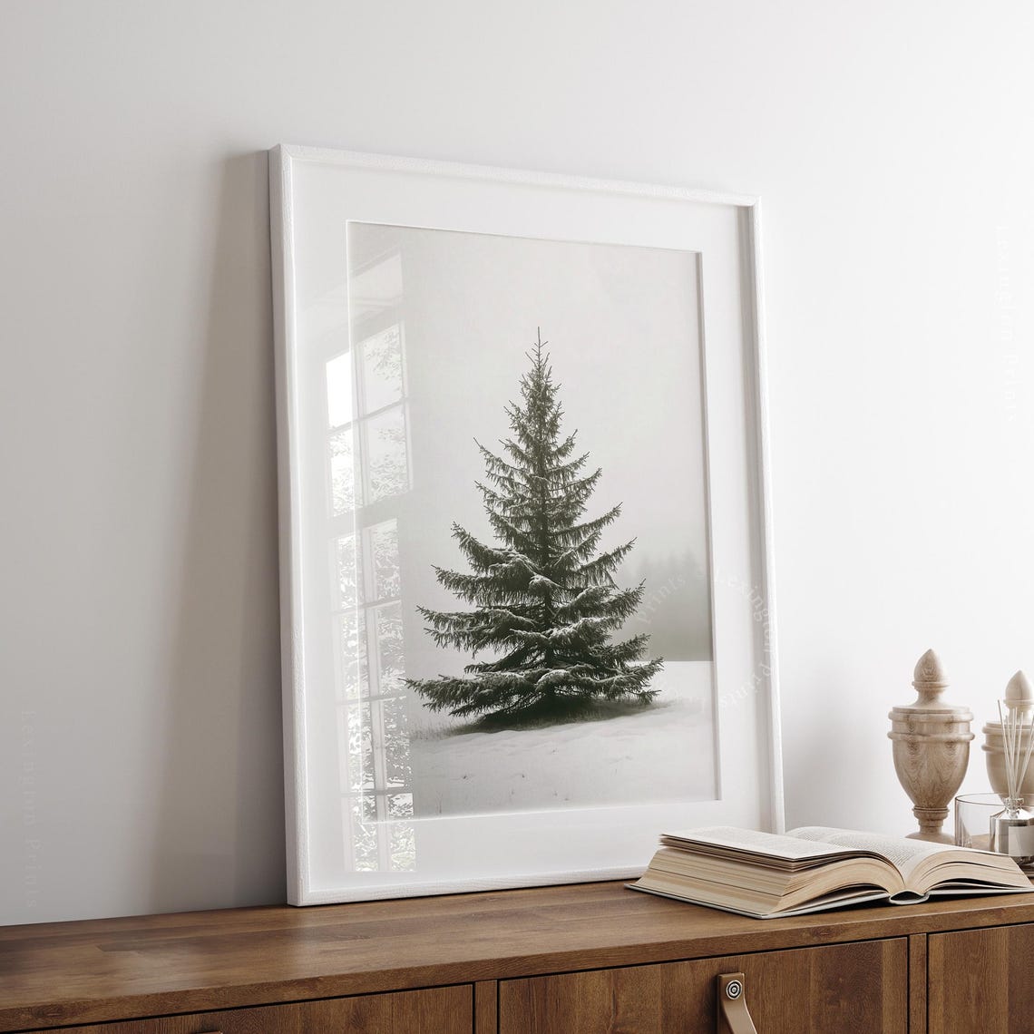 Snow Covered Pine Tree Winter Landscape Neutral Christmas Poster - Image 7