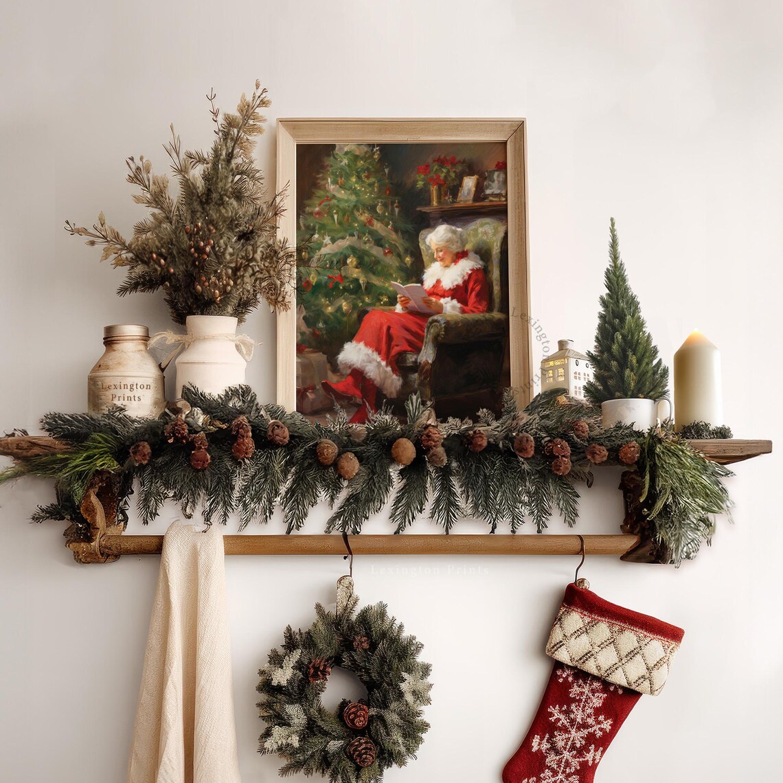 Vintage Christmas Wall Art Mrs Claus Reading Book Christmas Print Living Room Academia Santa Christmas Painting Winter Print 404 - Image 6