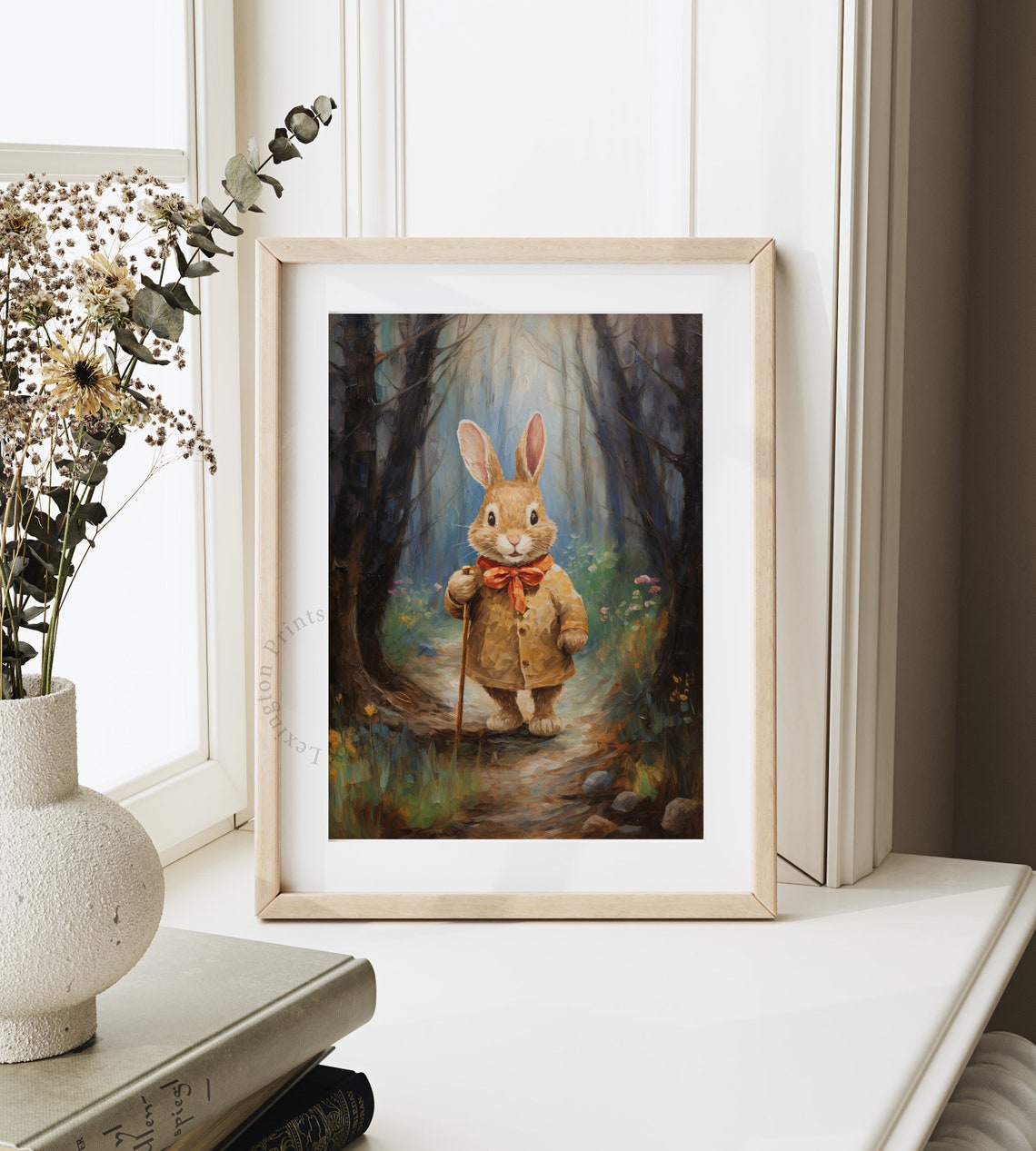 Cute Hiking Easter Bunny Easter Wall Art Spring Print Forest Wall Art Easter Print Rabbit Painting Nursery Decor Bunny Art 592 - Image 7