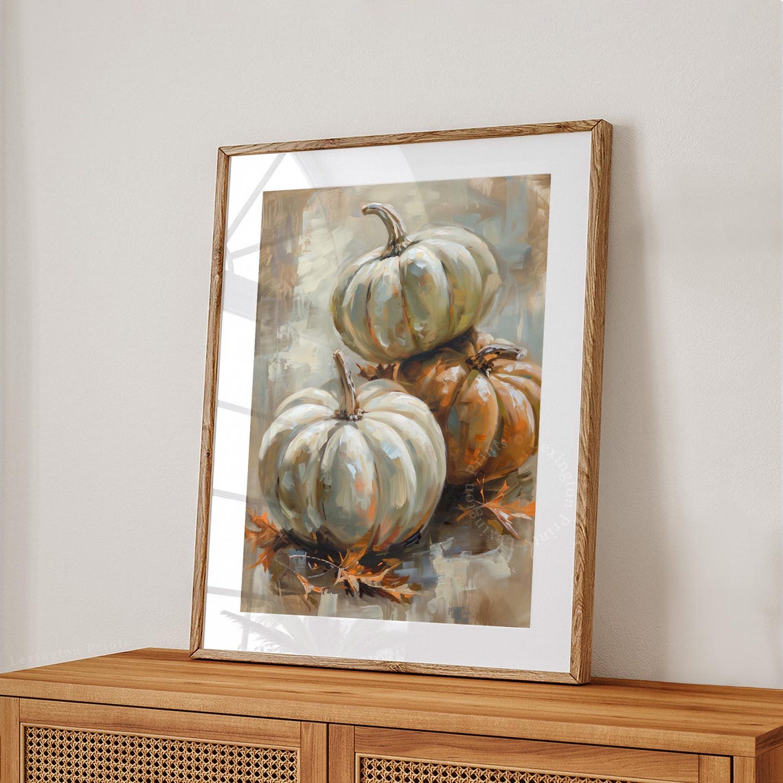 Stacked White and Orange Pumpkins Oil Painting Autumn Fall Poster - Image 5
