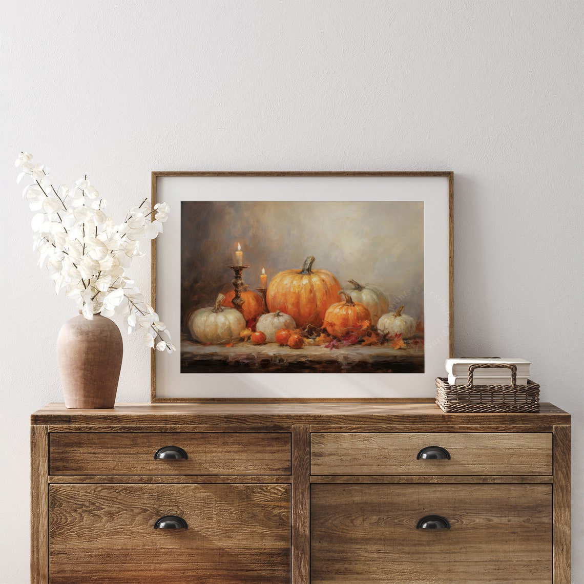 Pumpkin Still Life with Candles Warm Fall Harvest Decor Poster - Image 3