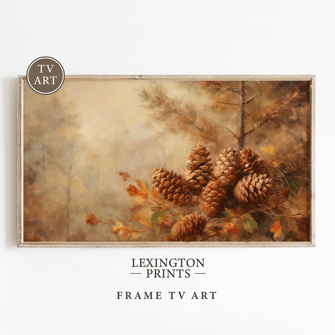 Golden Pinecones Autumn Branch Warm Vintage Botanical Fall Poster