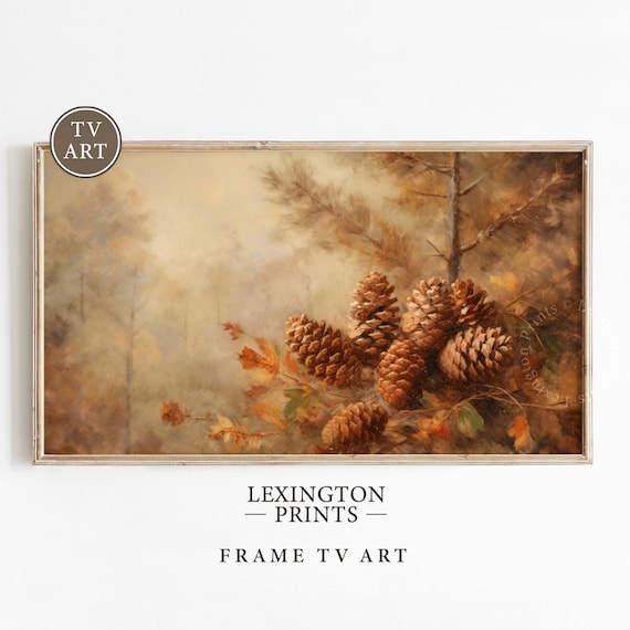 Golden Pinecones Autumn Branch Warm Vintage Botanical Fall Poster