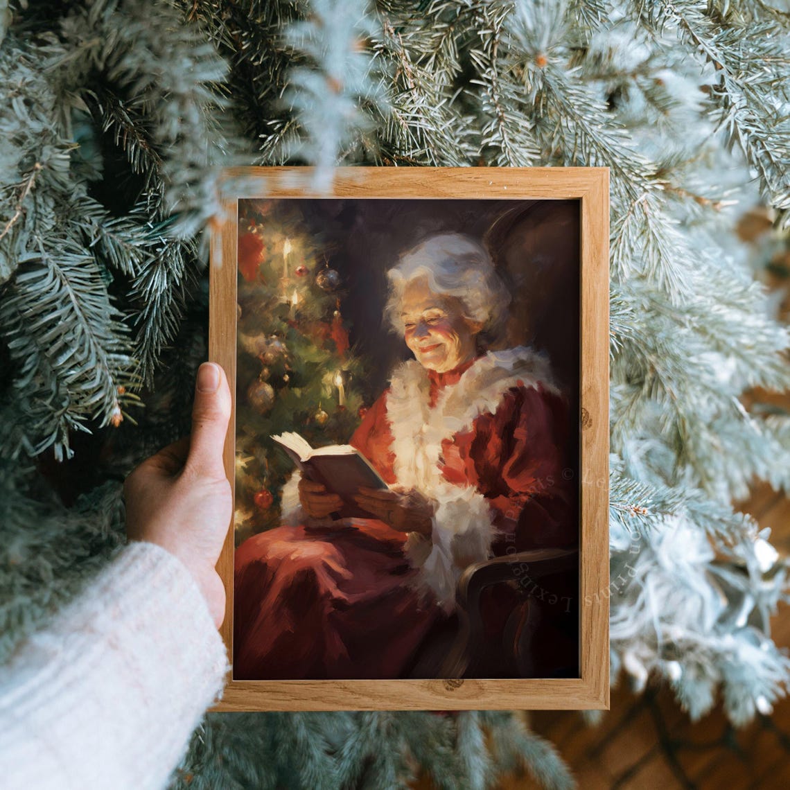 Vintage Christmas Wall Art Mrs Claus Reading Book Christmas Oil Painting Moody Art Academia Santa Christmas Decor Winter Print 235 - Image 8