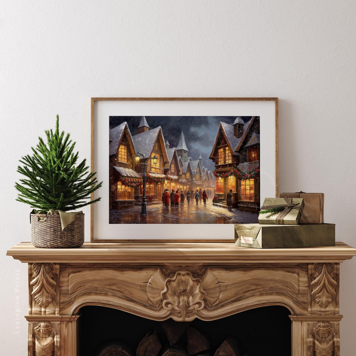 Vintage Christmas Wall Art Town City Art Landscape Painting Christmas Village Art Christmas Decor Winter Art Cottagecore Moody Wall Art 192 - Image 3