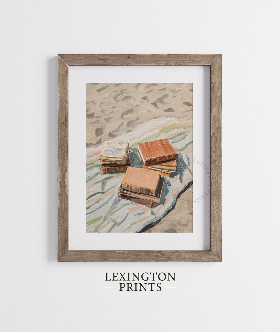 Stack of Books on a Beach Blanket Summer Oil Painting Poster - Image 2