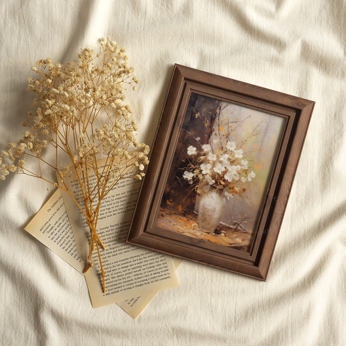 White Wildflowers in Rustic Vase Vintage Floral Decor Poster - Image 4
