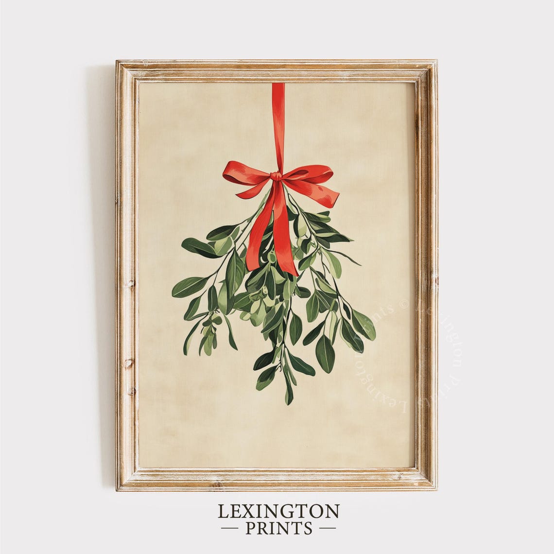 Mistletoe Sprig with Red Ribbon Christmas Botanical Art Poster - Image 3
