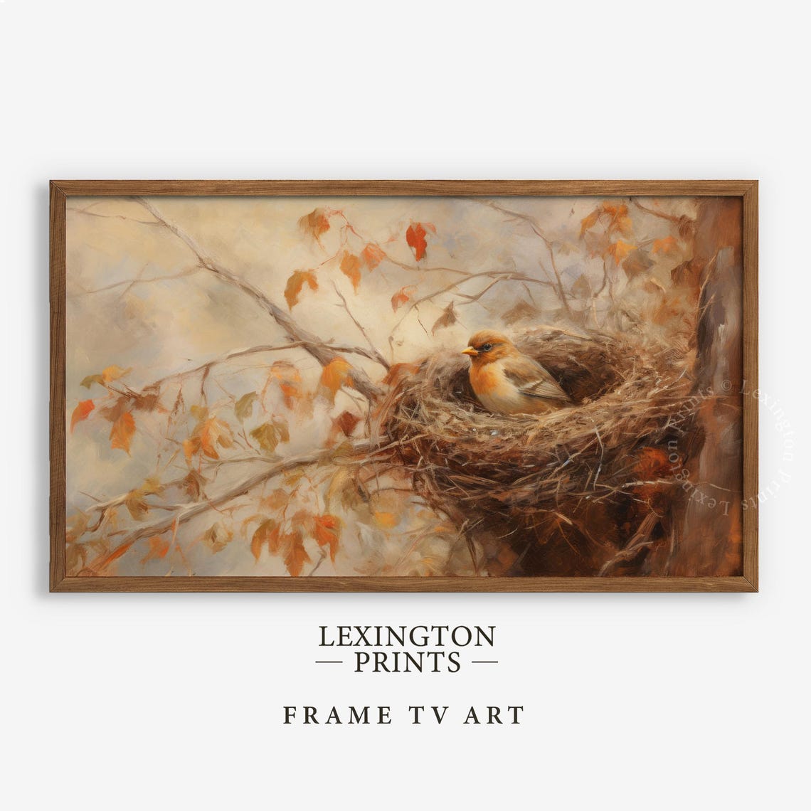 Small Bird in Nest on Autumn Branch Frame TV Art Nature Print - Image 5