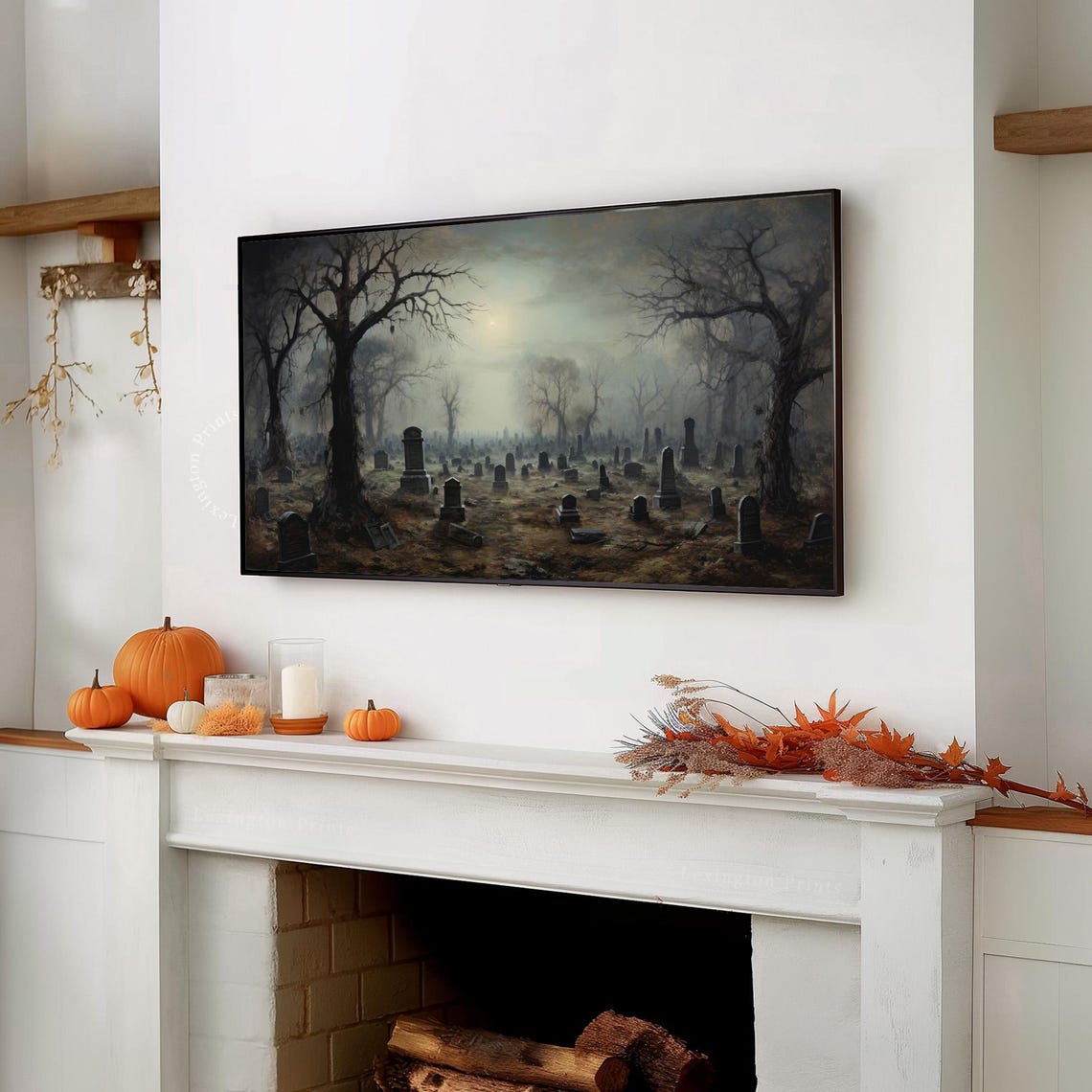 Foggy Haunted Graveyard With Old Tombstones And Bare Trees Poster - Image 7