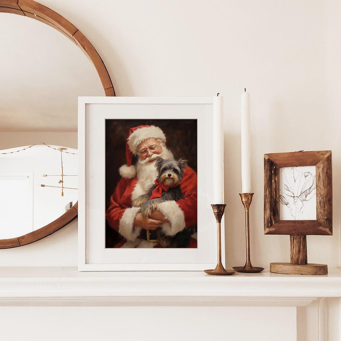 Santa Claus Holding a Small Terrier Dog Christmas Portrait Poster - Image 5