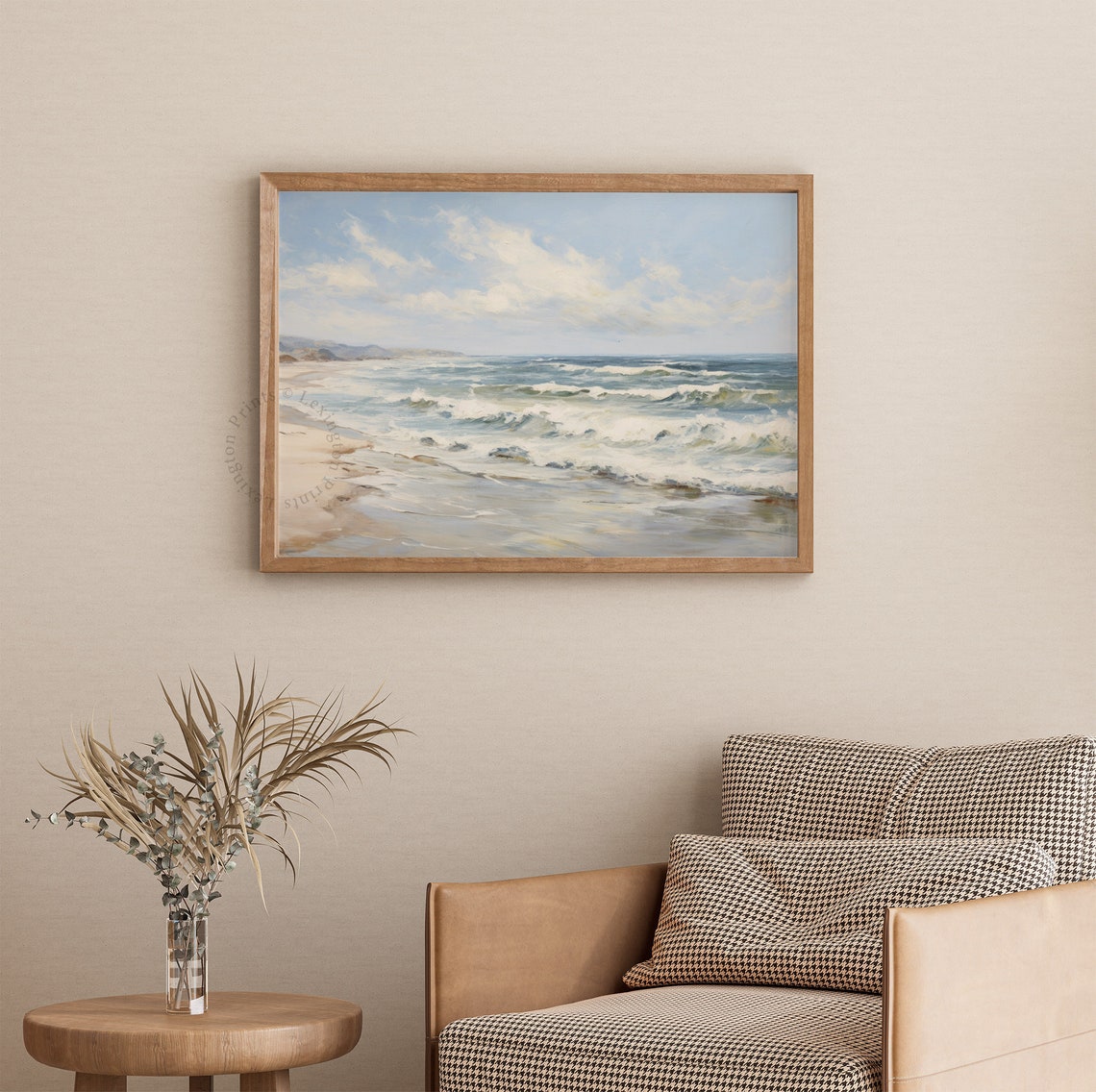 Ocean Waves Crashing on Sandy Beach Soft Coastal Seascape Poster - Image 3
