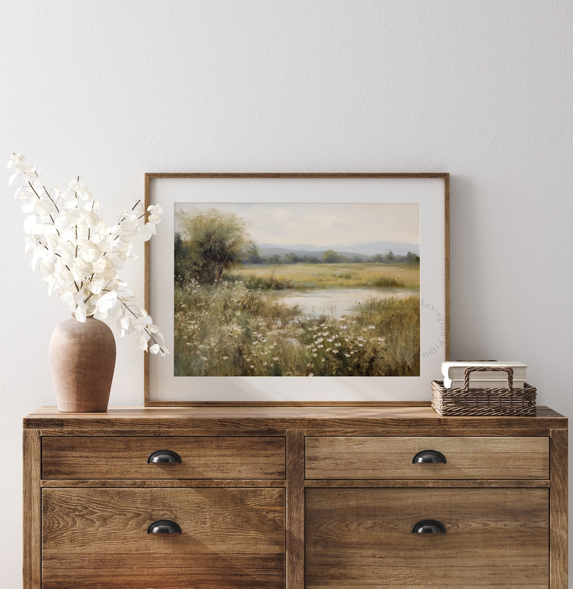 Wildflower Field Pond Landscape Vintage Spring Meadow Wall Art - Image 8