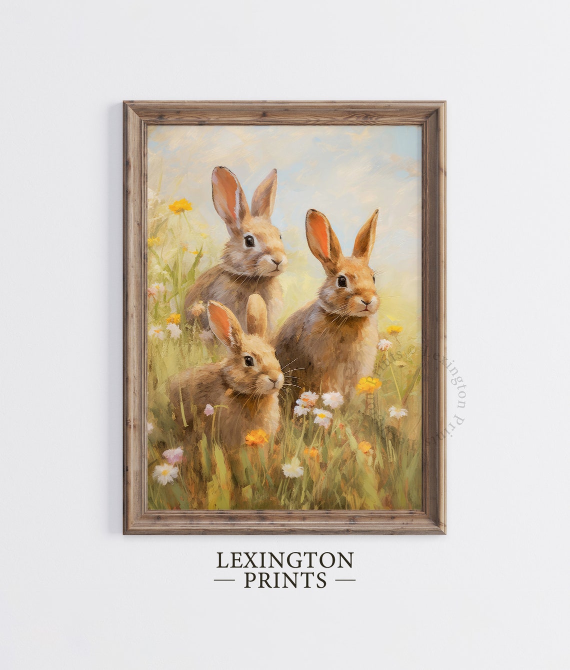 Three Bunnies in a Wildflower Meadow Spring Bunny Rabbit Poster - Image 2