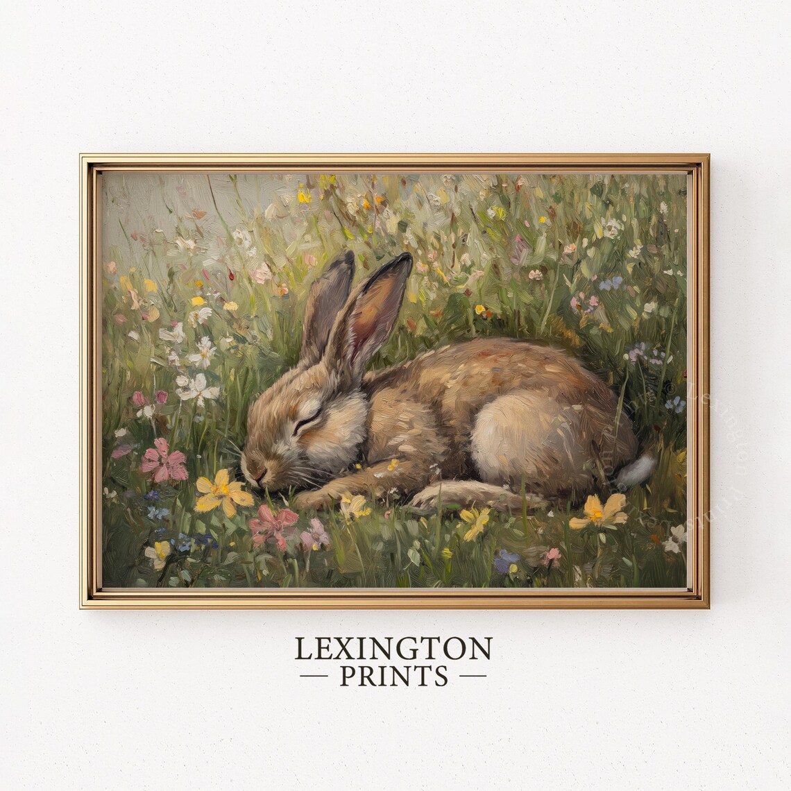 Sleeping Brown Rabbit Resting in a Wildflower Meadow Painting Art Print - Image 5