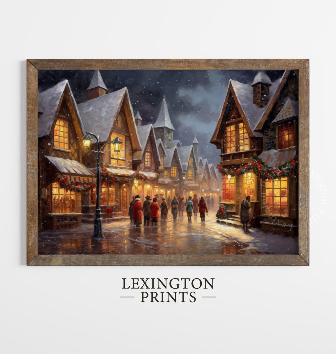 Snowy Christmas Village Street at Night Glowing Windows Art Print - Image 5