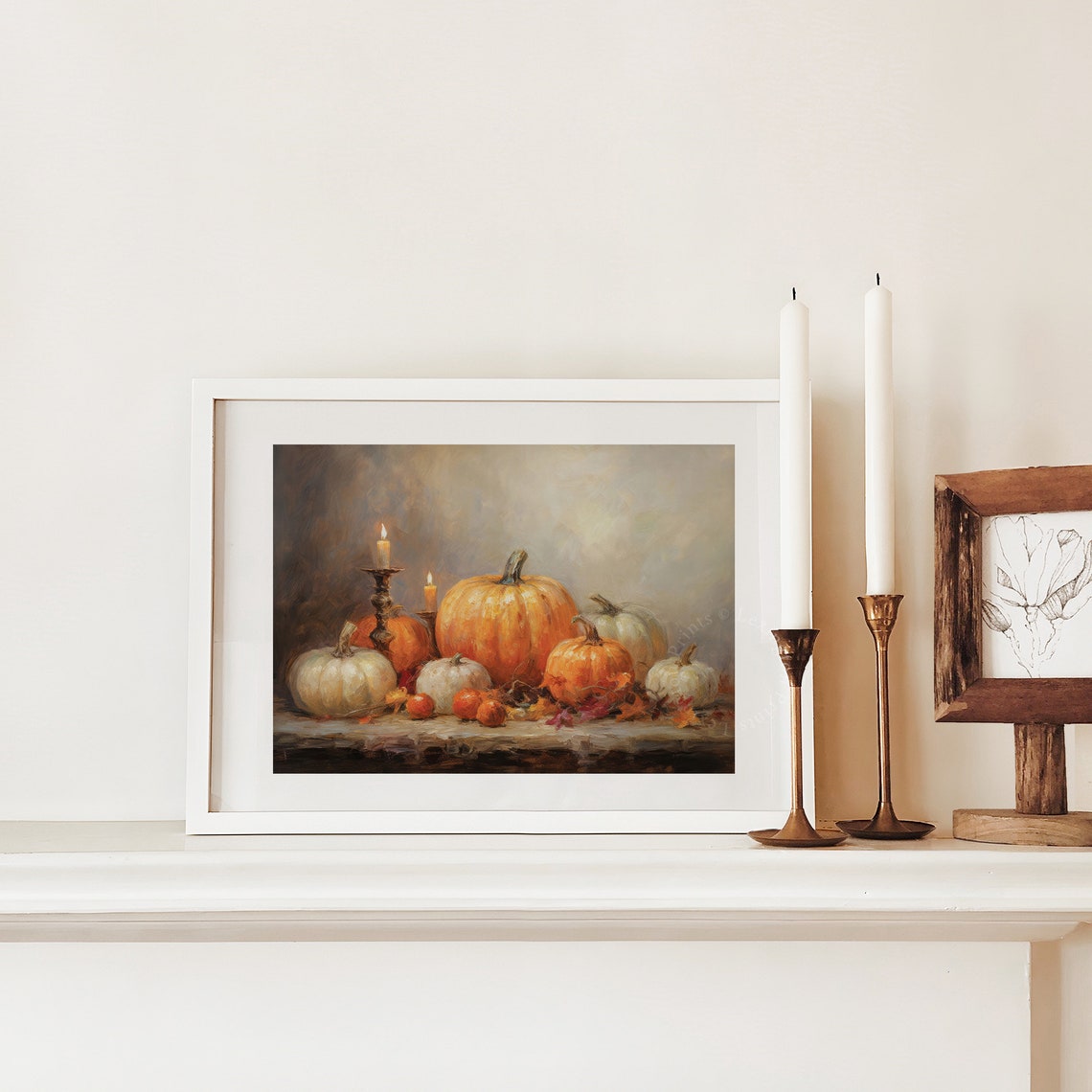 Pumpkin Still Life with Candles Warm Fall Harvest Decor Poster - Image 7