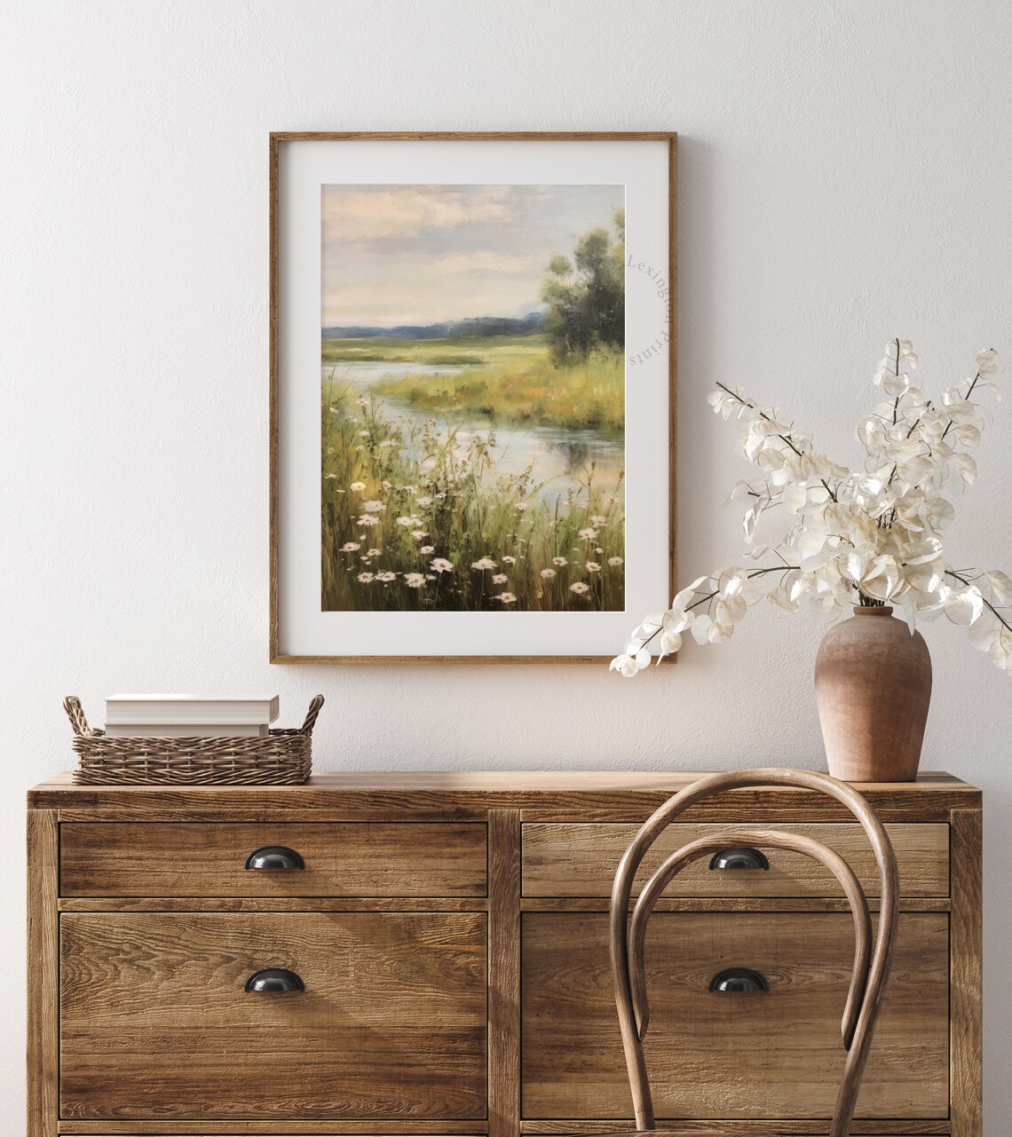 Wildflower Field Vintage Landscape Art Print