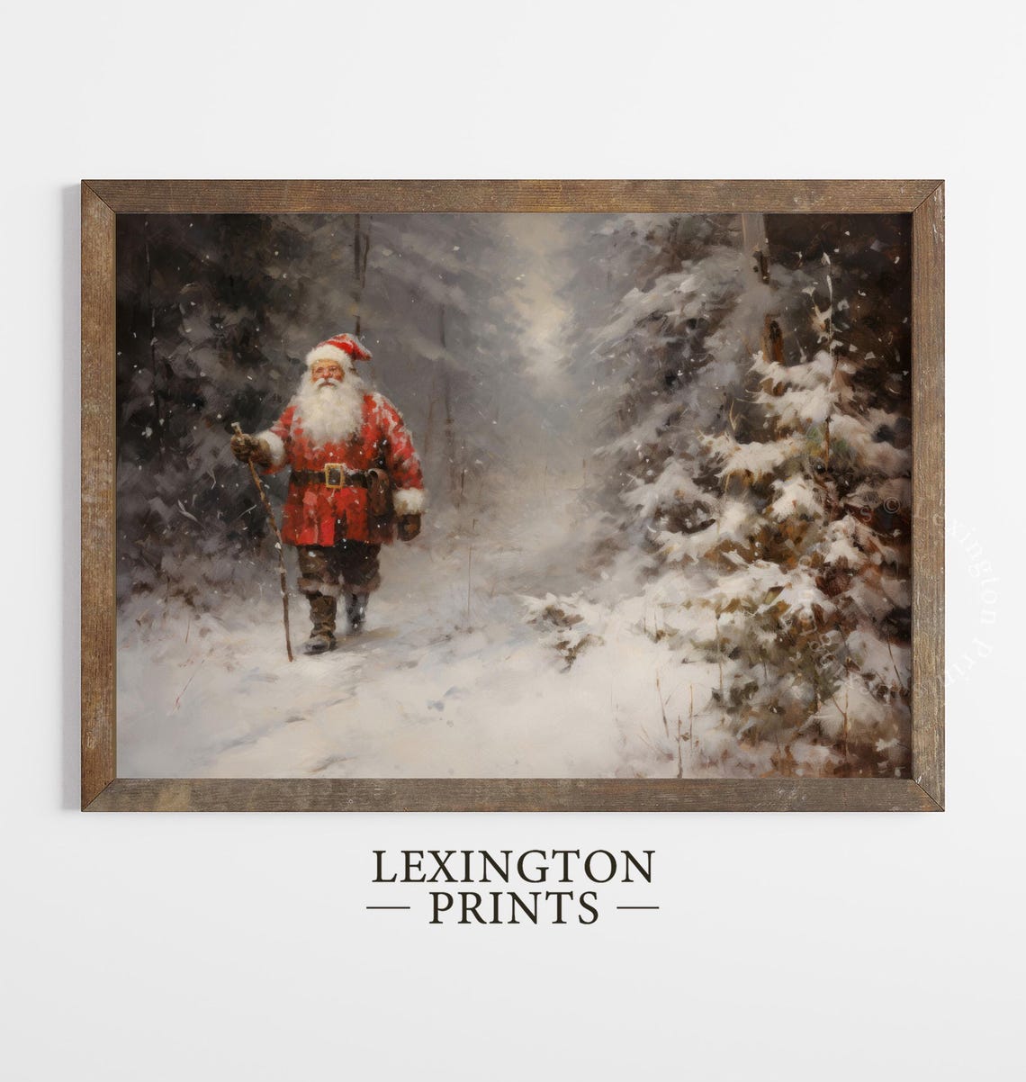 Santa Christmas Santa Christmas Wall Art Santa Vintage Christmas Decor Winter Art Winter Forest Wall Art Oil Painting 290 - Image 2