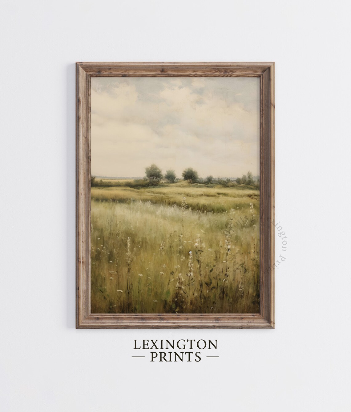Moody Green Meadow Wildflower Field Soft Summer Landscape Painting Poster - Image 6