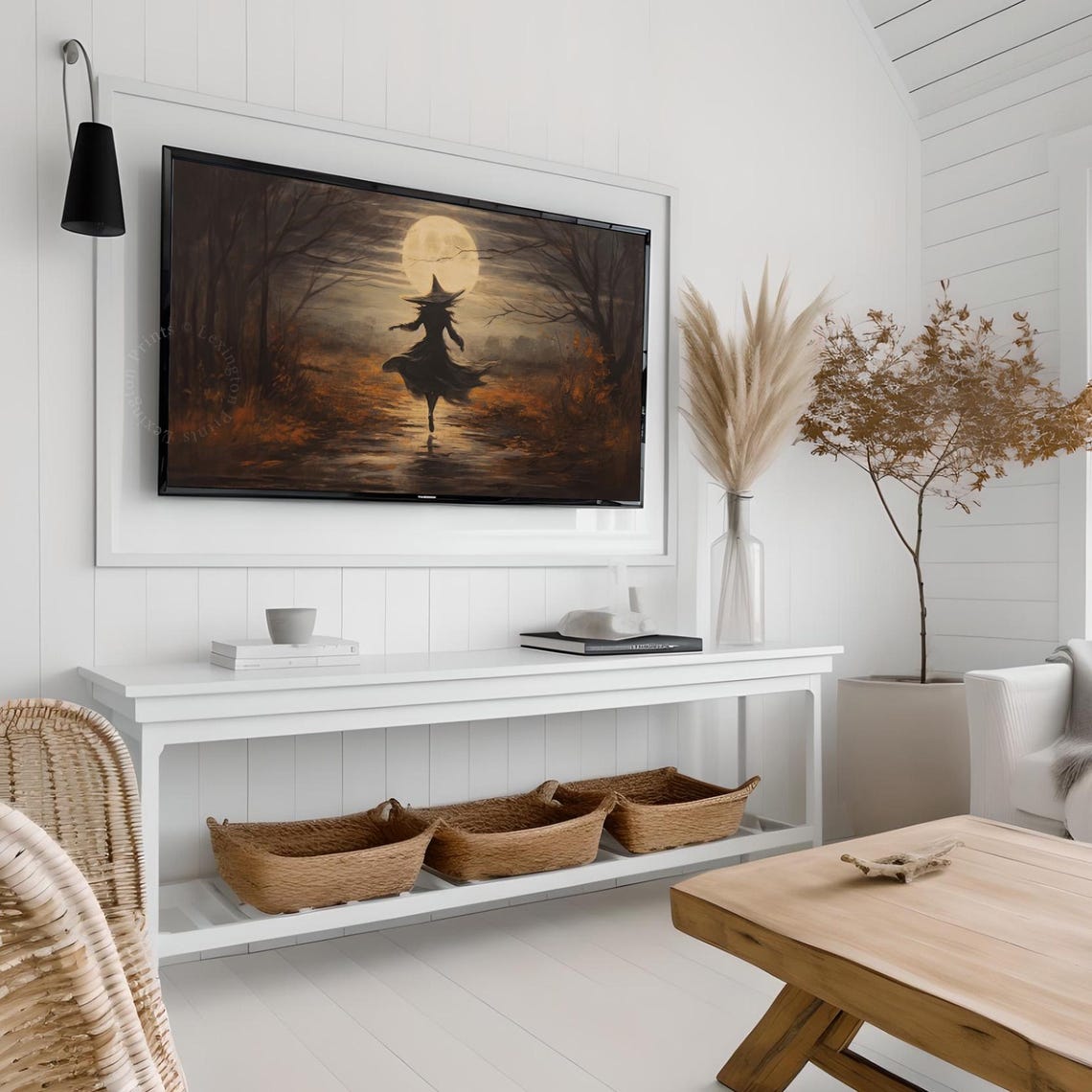 Dancing Witch Full Moon Night Frame TV Art Spooky Halloween Print - Image 4