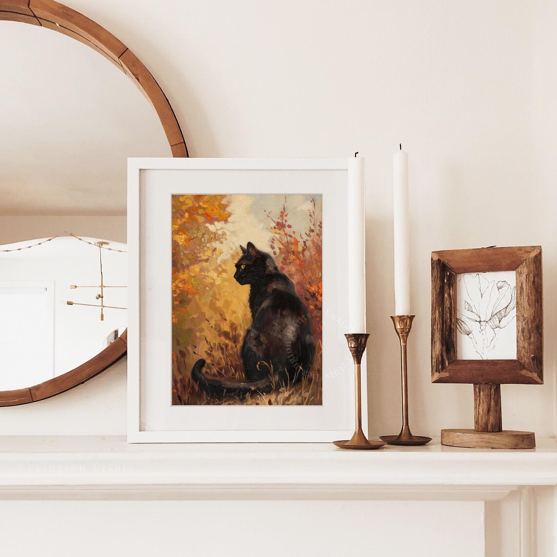 Black Cat Autumn Foliage Vintage Oil Painting Fall Seasonal Poster - Image 4