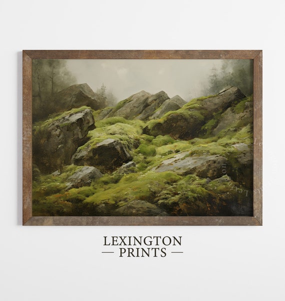 Moss Wall Art Landscape Painting Rustic Forest Wall Art Oil Painting Moody Wall Art Nature Wall Art Moss Art Dark Academia Art 206